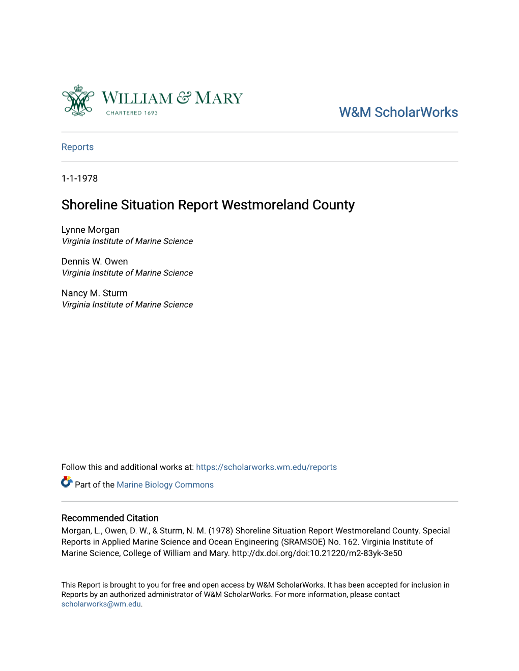Shoreline Situation Report Westmoreland County