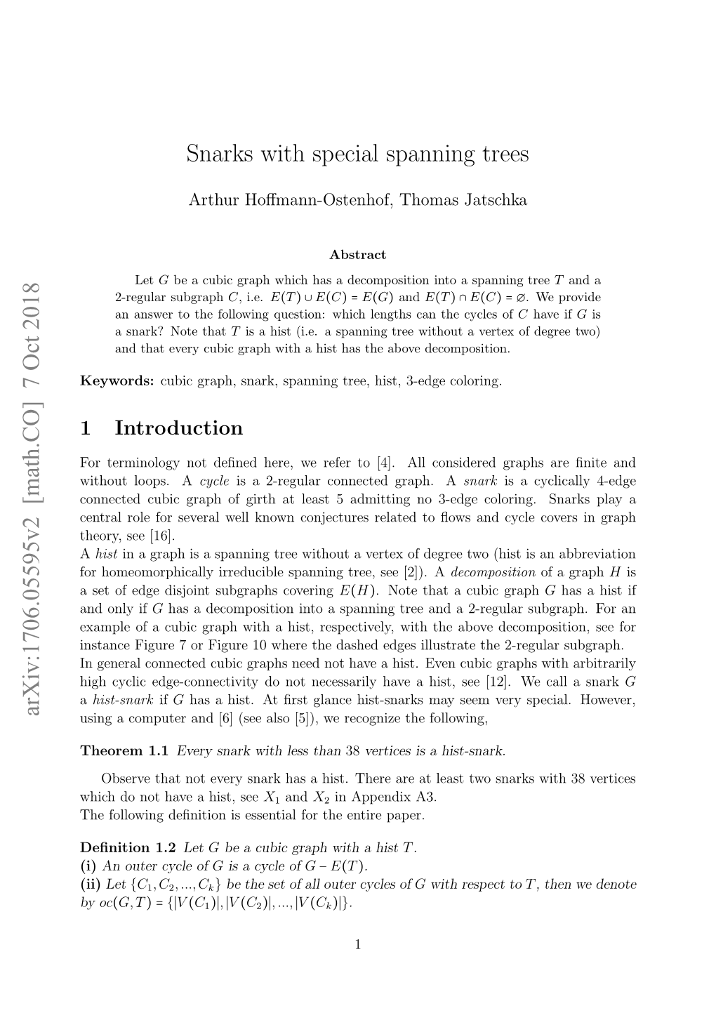 Snarks with Special Spanning Trees