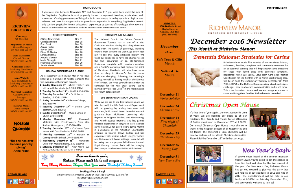 December 2016 Newsletter General Manager Agnes Foster Dec 12 Every Year