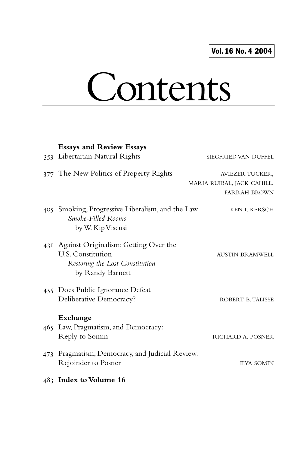 Vol 16, No 4, Table of Contents, Notices