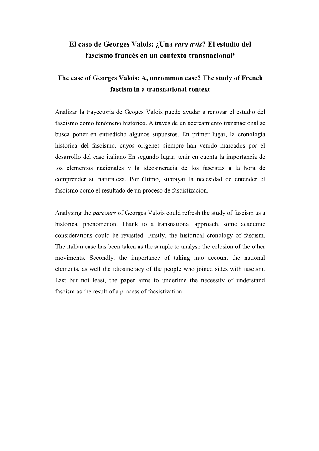 El Caso De Georges Valois: ¿Una Rara Avis? El Estudio Del Fascismo Francés En Un Contexto Transnacional∗