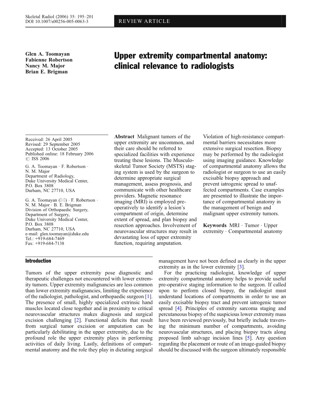 Upper Extremity Compartmental Anatomy: Fabienne Robertson Nancy M