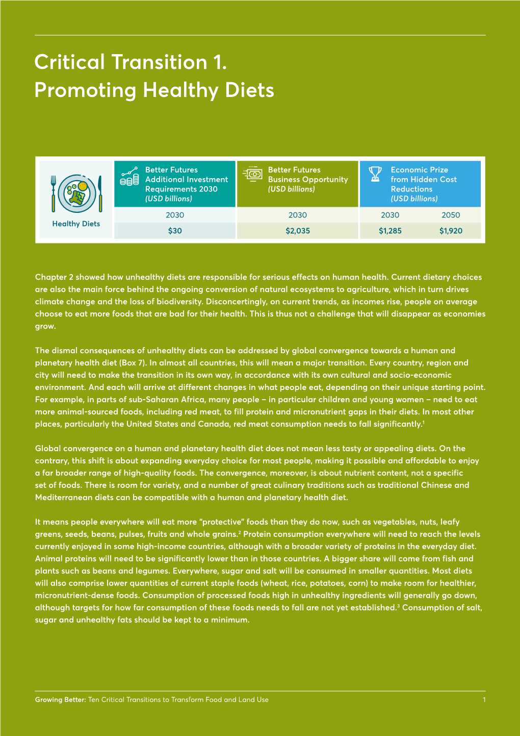 Critical Transition 1. Promoting Healthy Diets