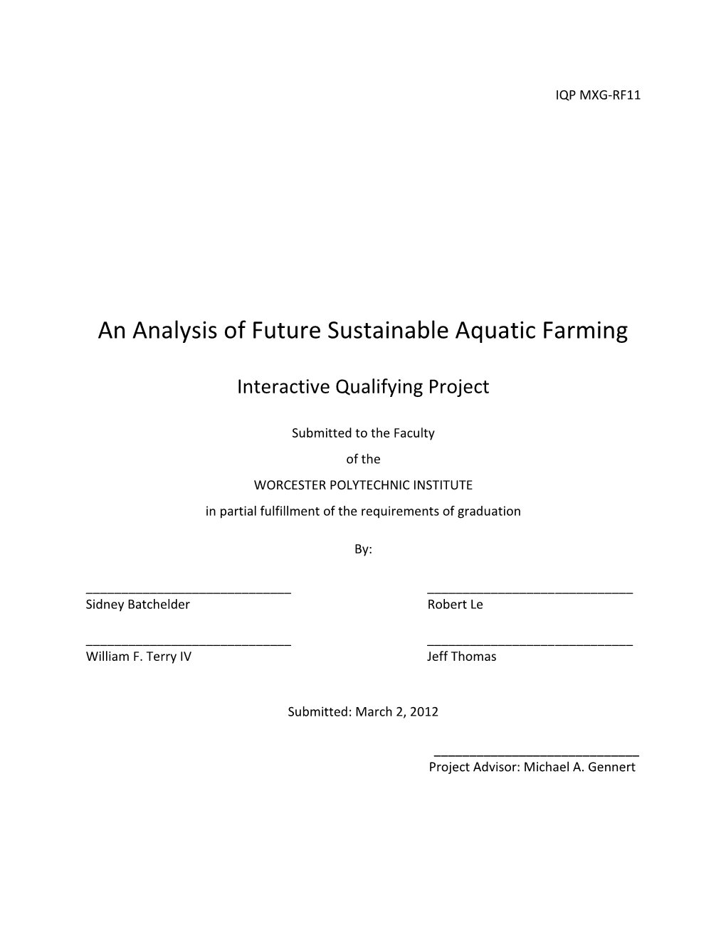 An Analysis of Future Sustainable Aquatic Farming