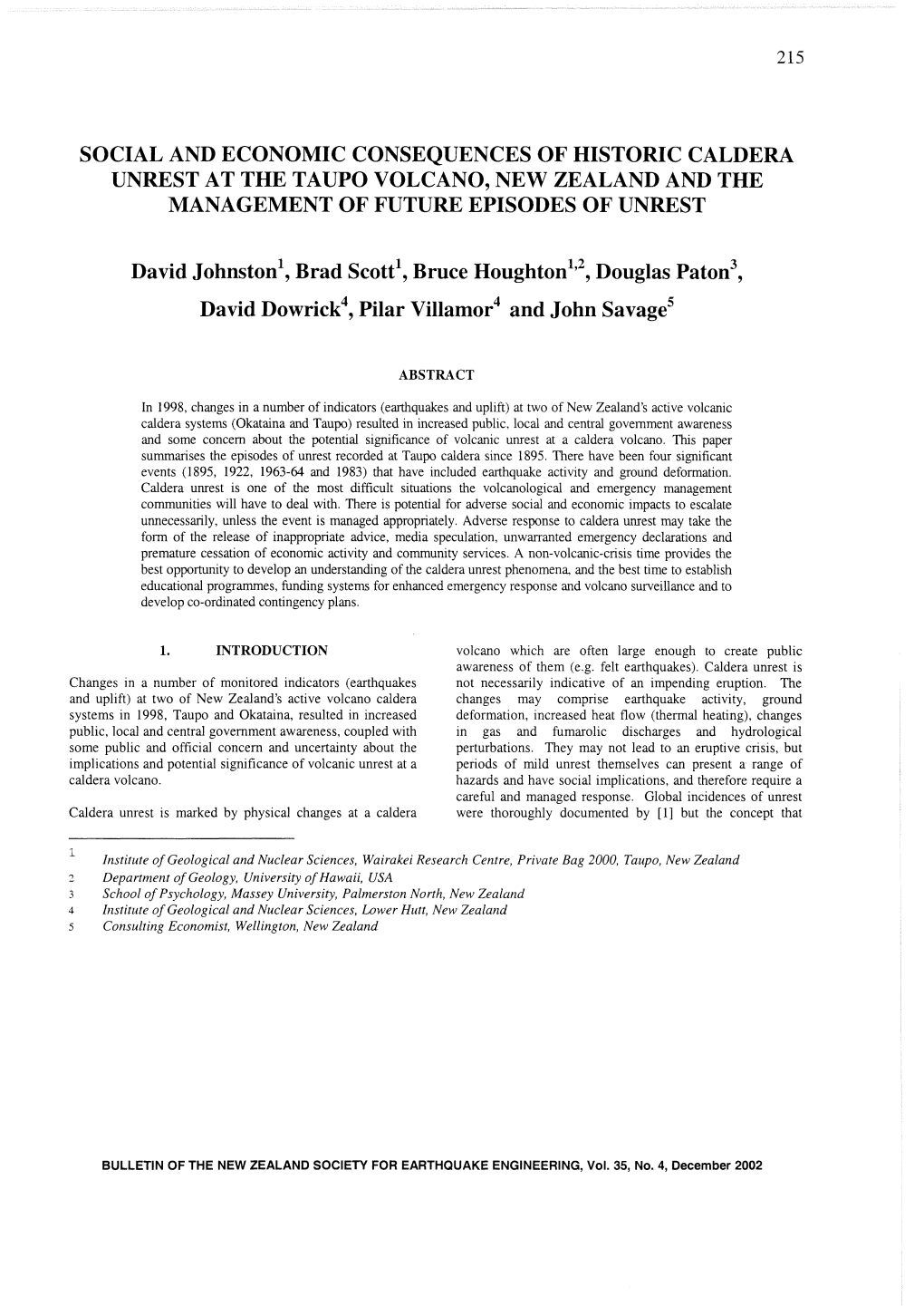 Social and Economic Consequences of Historic Caldera Unrest at the Taupo Volcano, New Zealand and the Management of Future Episodes of Unrest