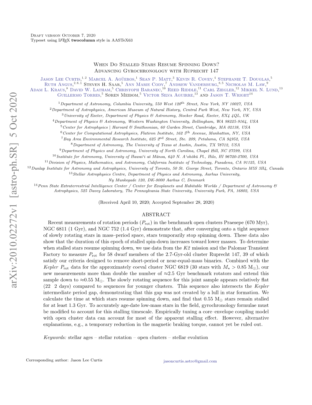 Arxiv:2010.02272V1 [Astro-Ph.SR] 5 Oct 2020 Orsodn Uhr Ao E Curtis Lee Jason Author: Corresponding 12 Dml Kraus L