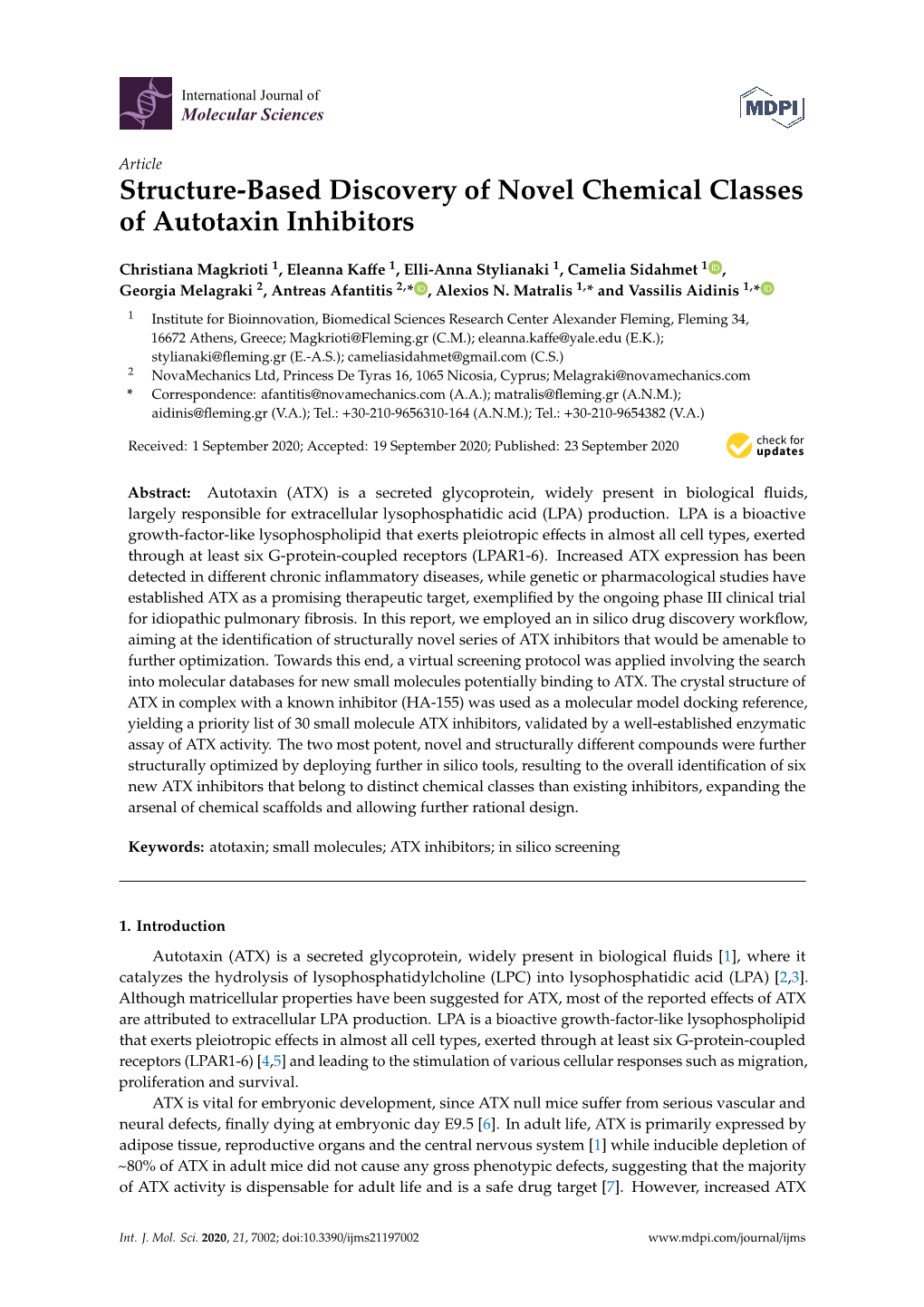 Structure-Based Discovery of Novel Chemical Classes of Autotaxin Inhibitors