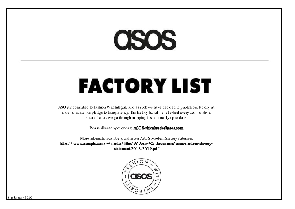 Our Factory List to Demonstrate Our Pledge to Transparency