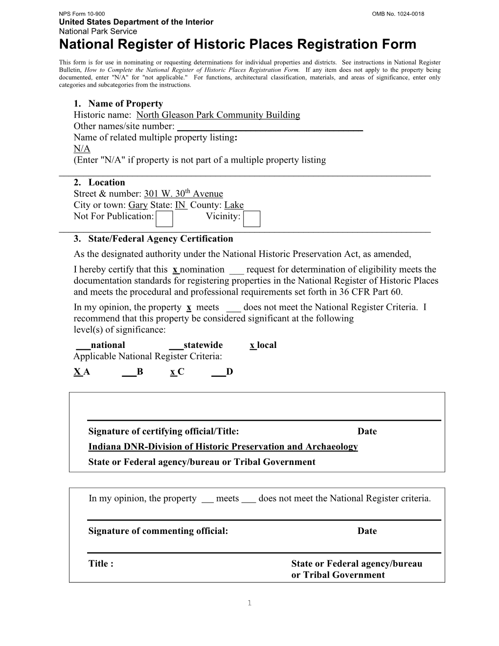 National Register of Historic Places Registration Form