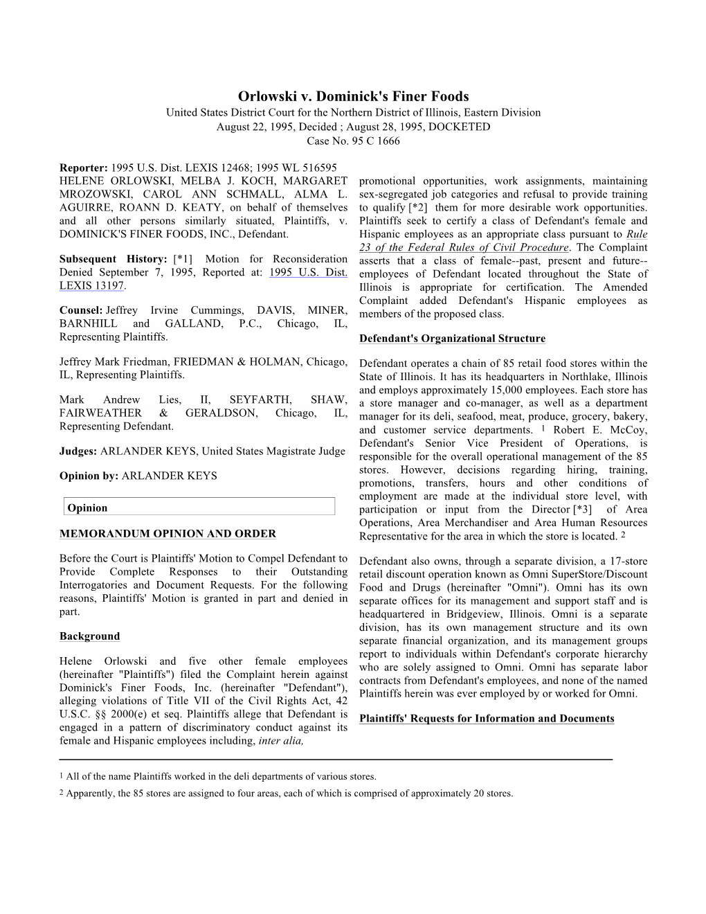 Orlowski V. Dominick's Finer Foods, Inc