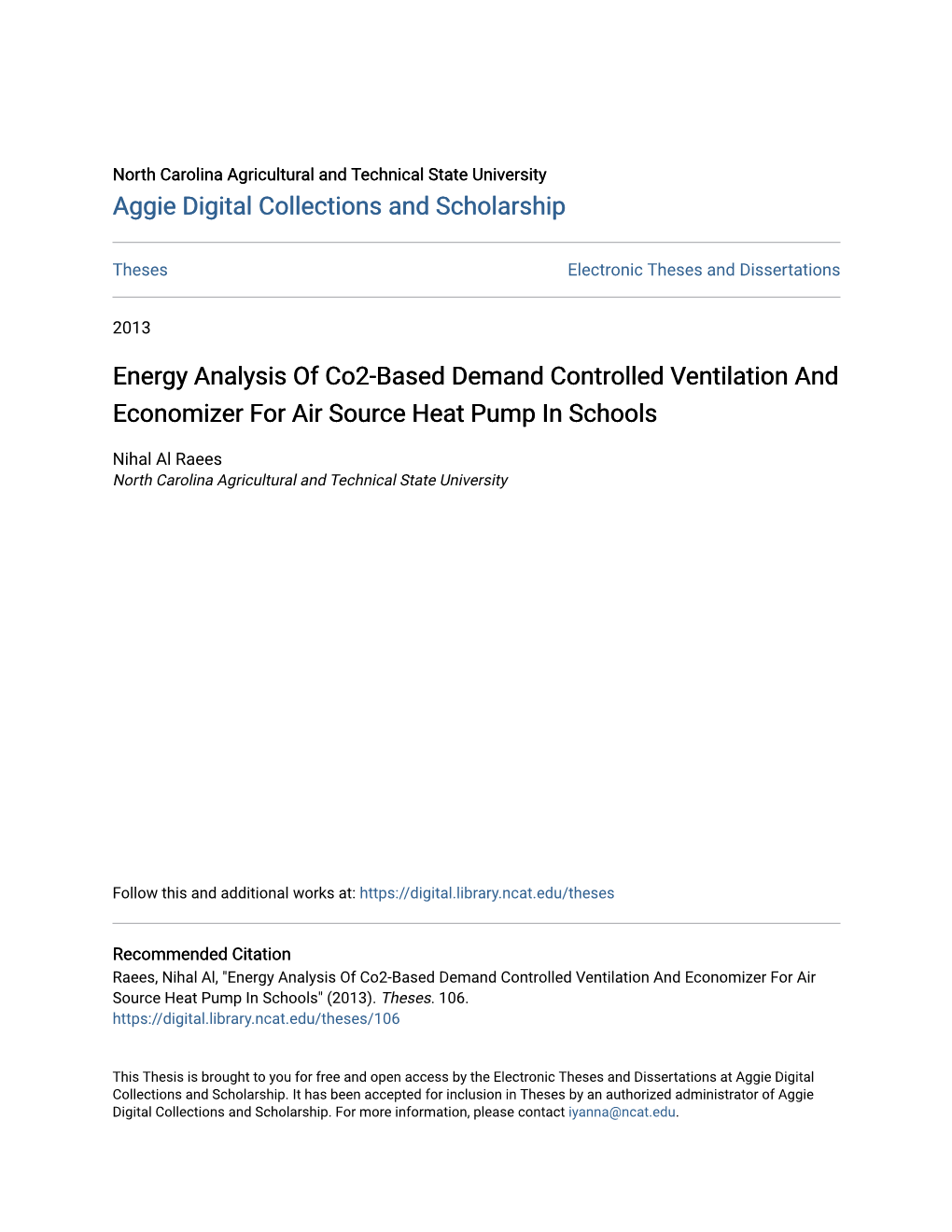 Energy Analysis of Co2-Based Demand Controlled Ventilation and Economizer for Air Source Heat Pump in Schools