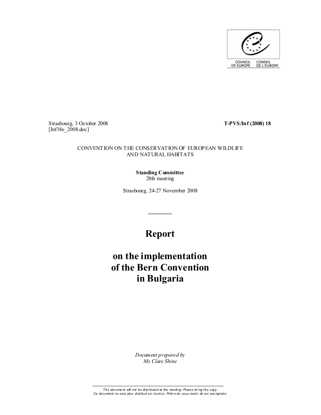 Report on the Implementation of the Bern Convention in Bulgaria