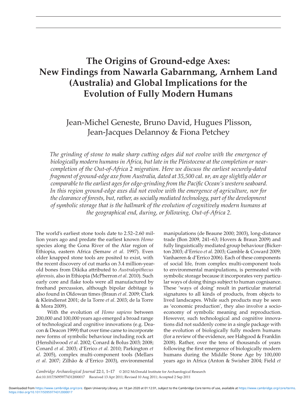 The Origins of Ground-Edge Axes: New Findings from Nawarla Gabarnmang, Arnhem Land