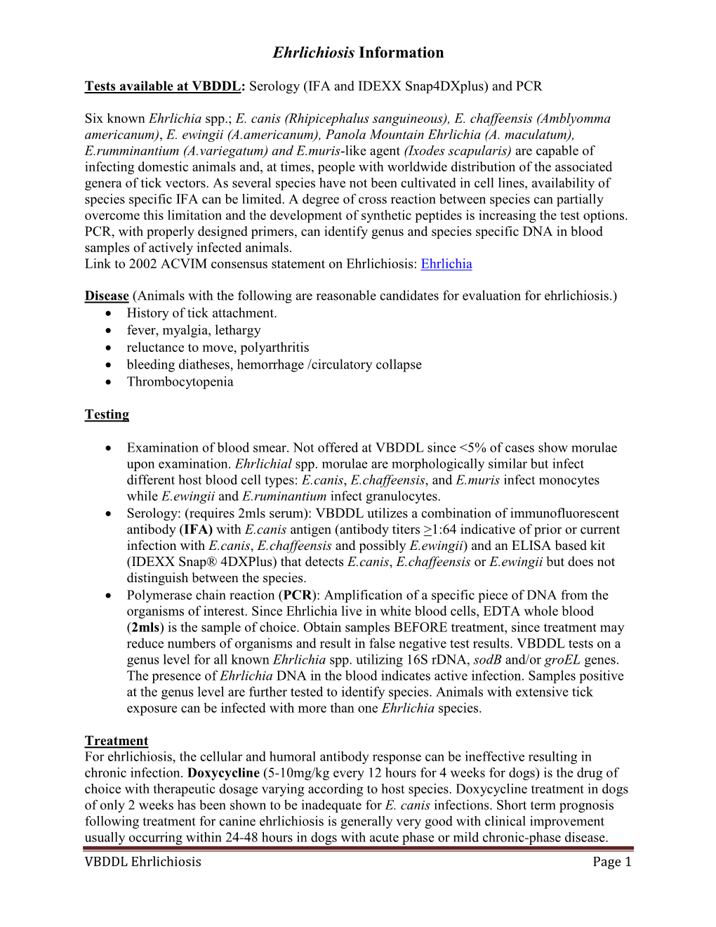 Ehrlichiosis Information