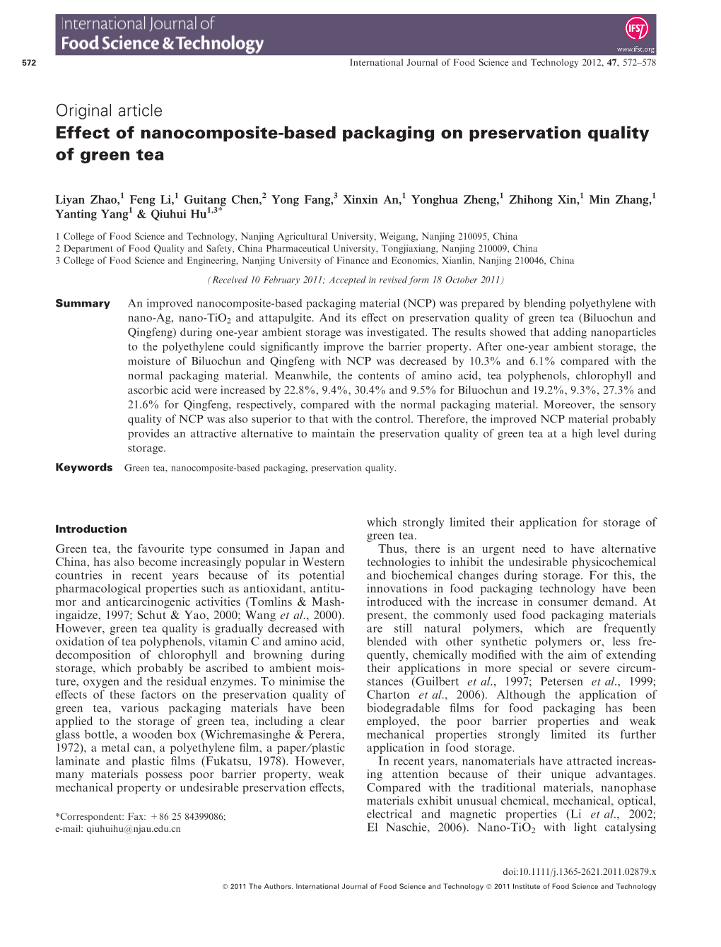 Effect of Nanocompositebased Packaging on Preservation Quality of Green