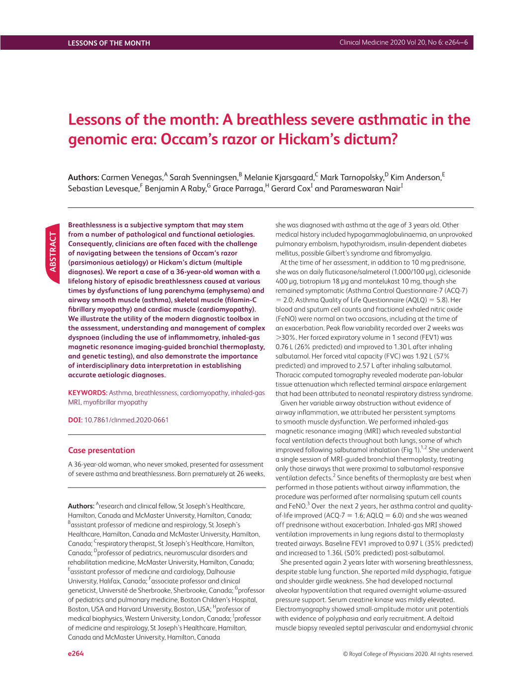 Lessons of the Month: a Breathless Severe Asthmatic in the Genomic Era: Occam’S Razor Or Hickam’S Dictum?
