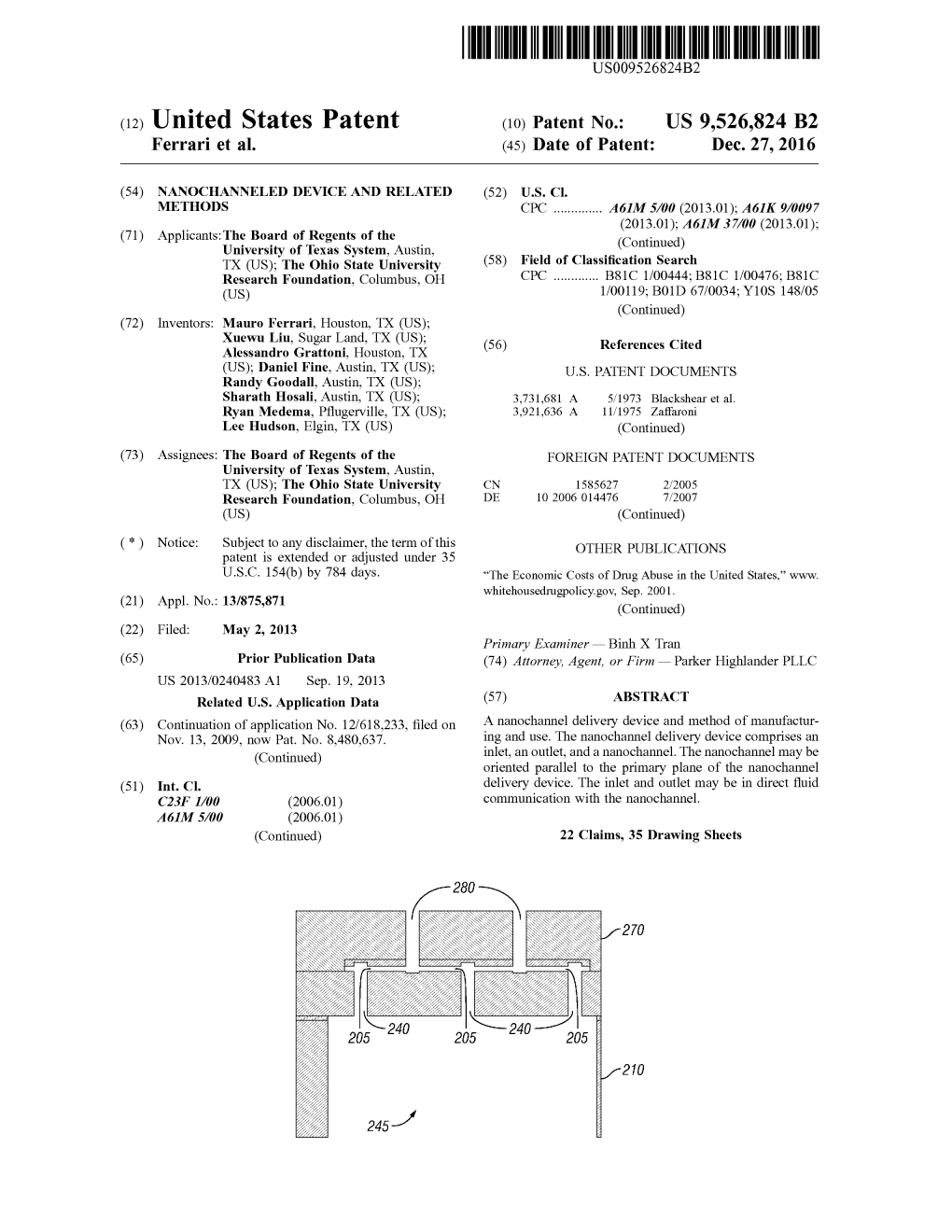 (12) United States Patent (Io) Patent No.: US 9,526,824 B2 Ferrari Et Al