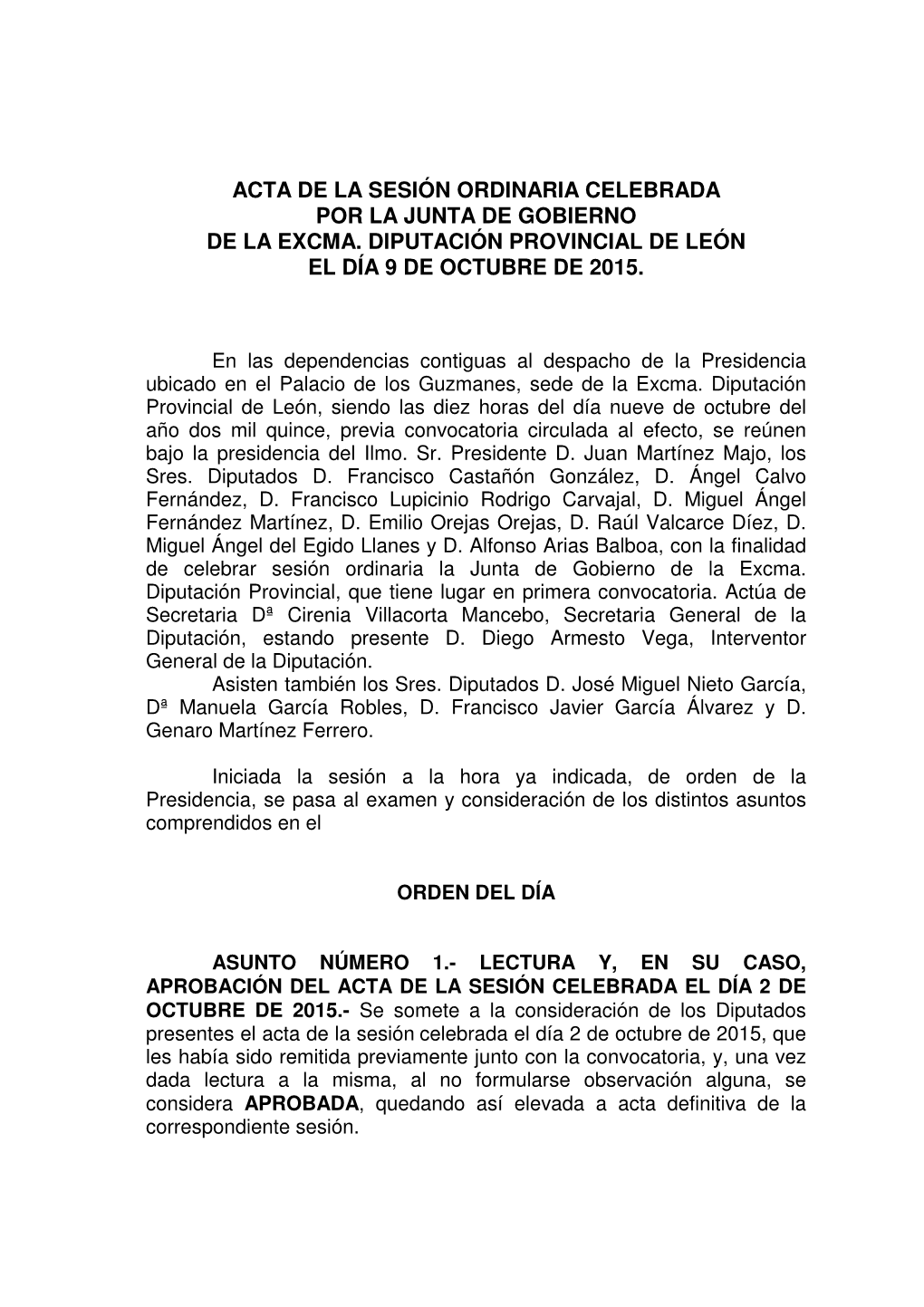 Acta De La Sesión Ordinaria Celebrada Por La Junta De Gobierno De La Excma