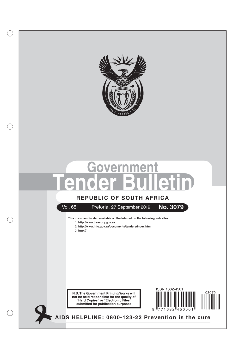 Tender Bulletin No 3079 of 27-September-2019, Volume