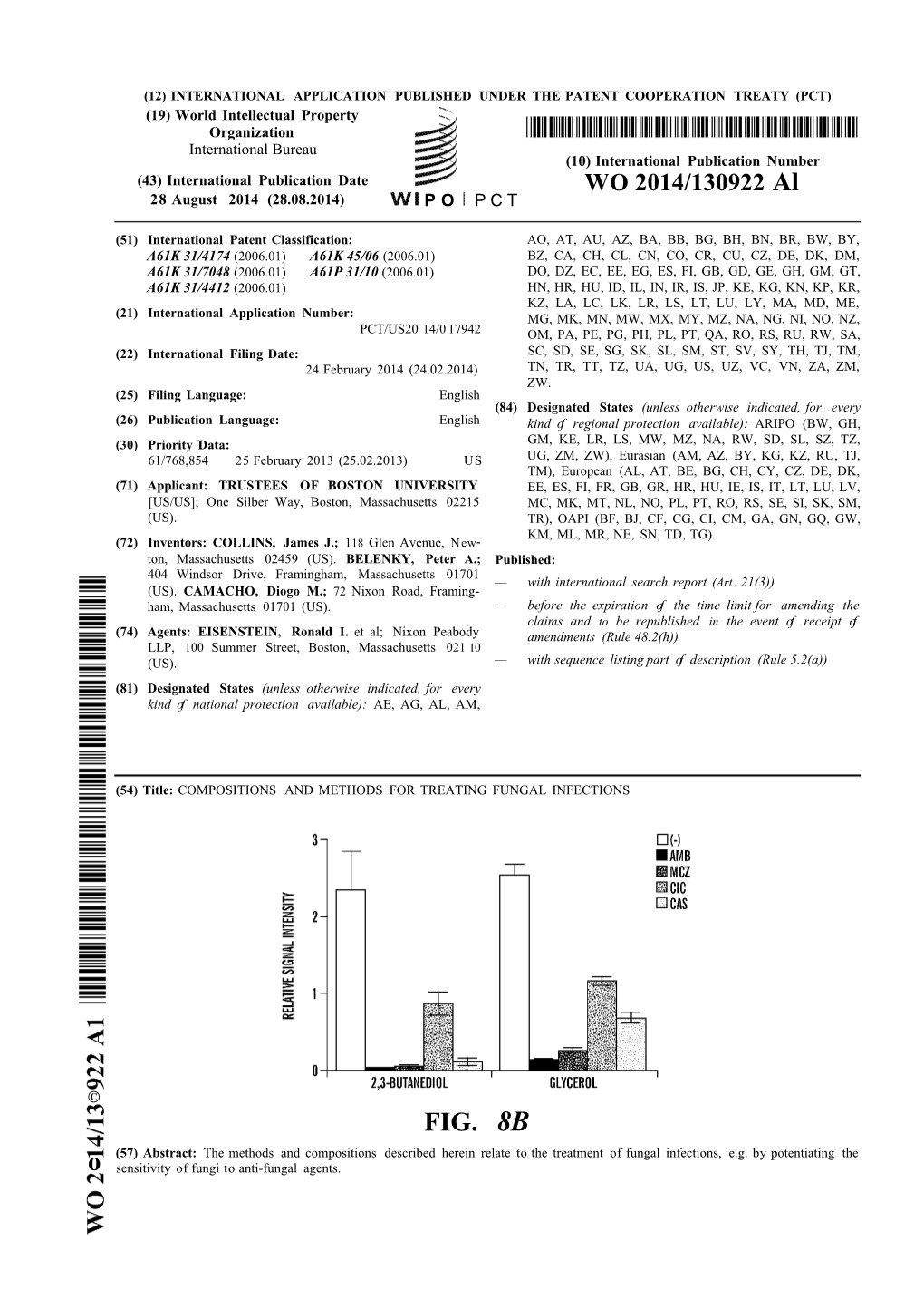 FIG. 8B (57) Abstract: the Methods and Compositions Described Herein Relate to the Treatment of Fungal Infections, E.G