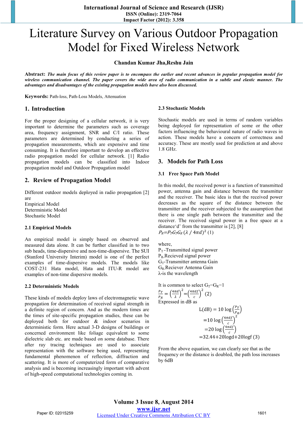 Literature Survey on Various Outdoor Propagation Model for Fixed Wireless Network