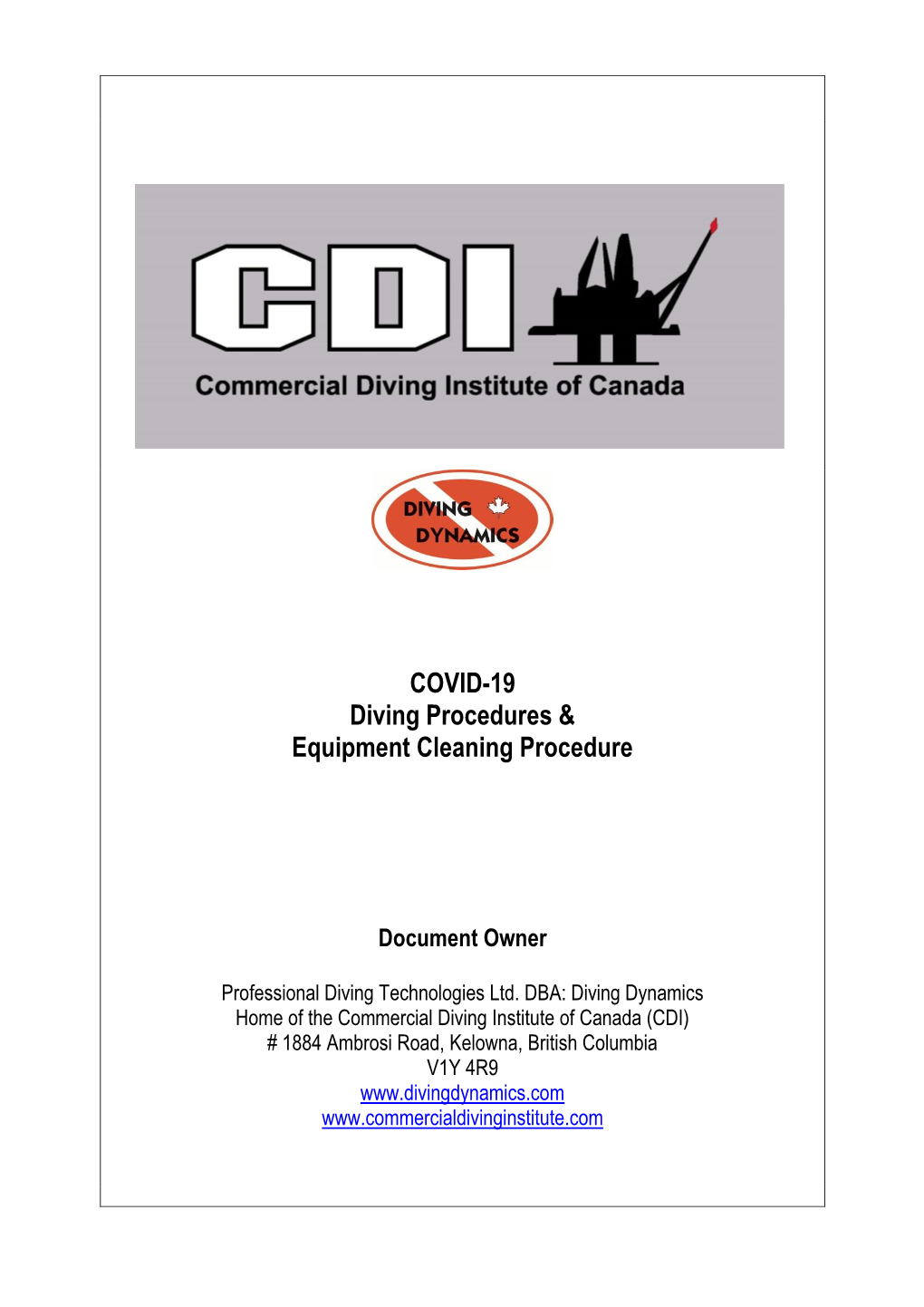 CDI COVID-19 Diving Procedures & Equipment Cleaning Procedure