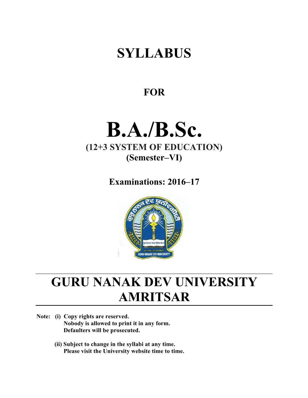 SYLLABUS for BA/B.Sc