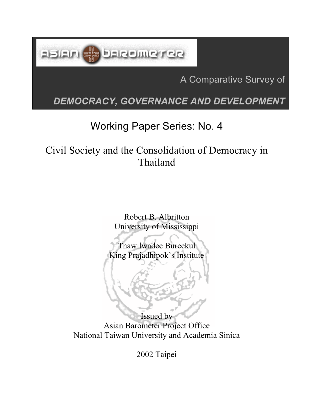 Civil Society and the Consolidation of Democracy in Thailand