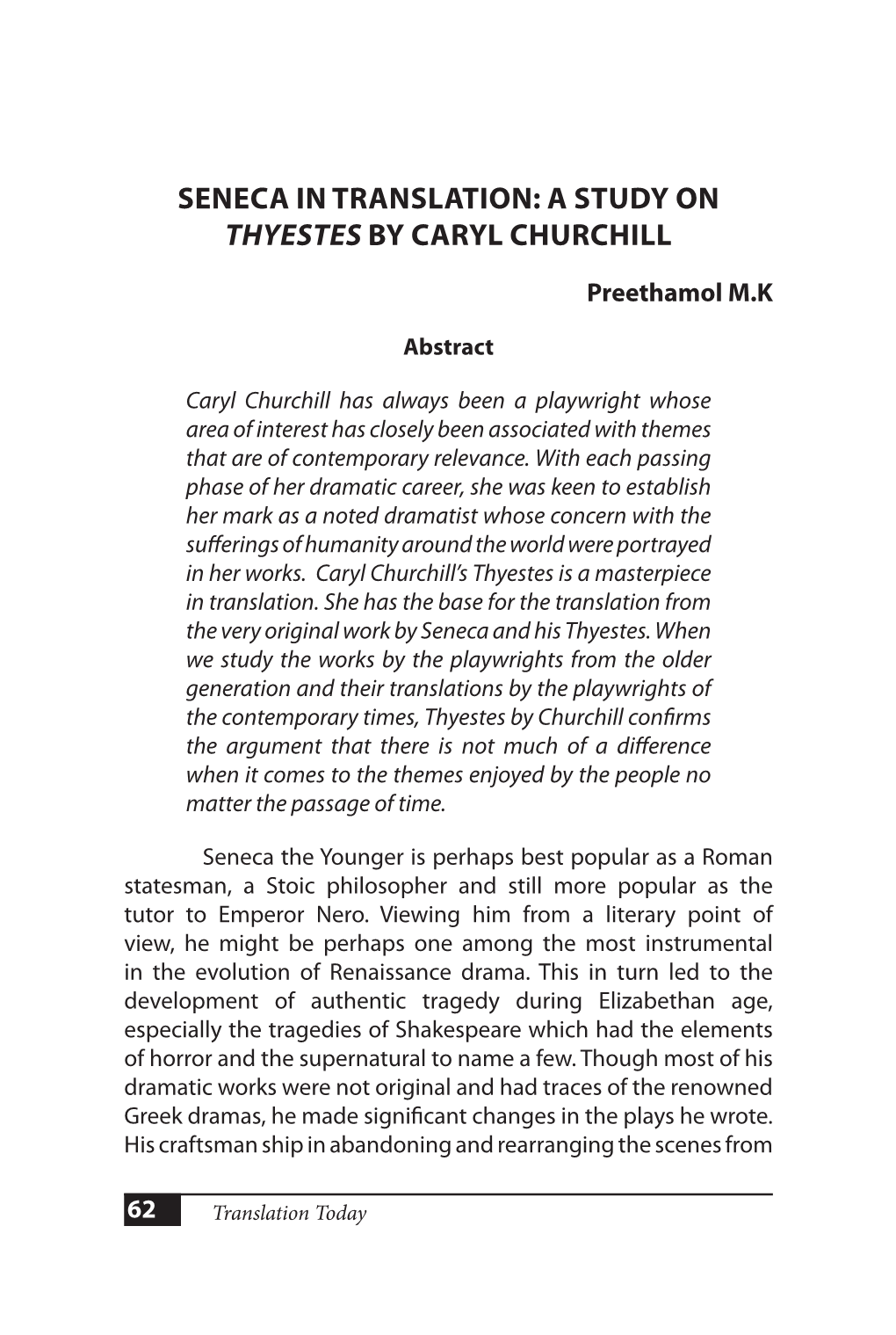 A Study on Thyestes by Caryl Churchill
