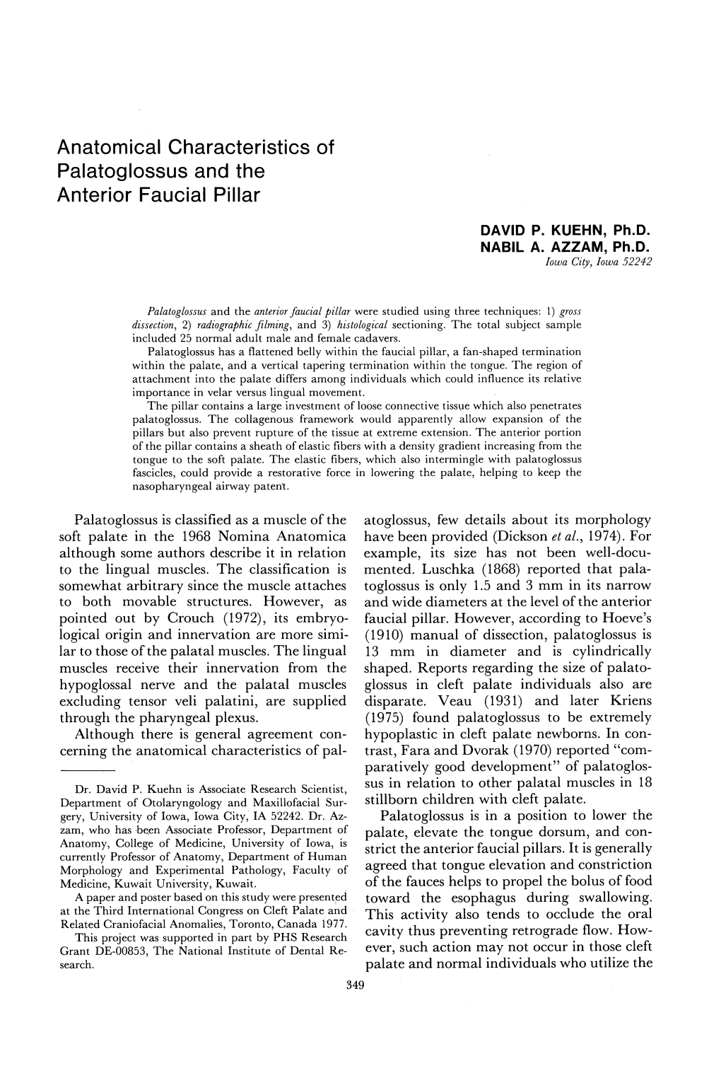 Anatomical Characteristics of Palatoglossus and the Anterior Faucial Pillar