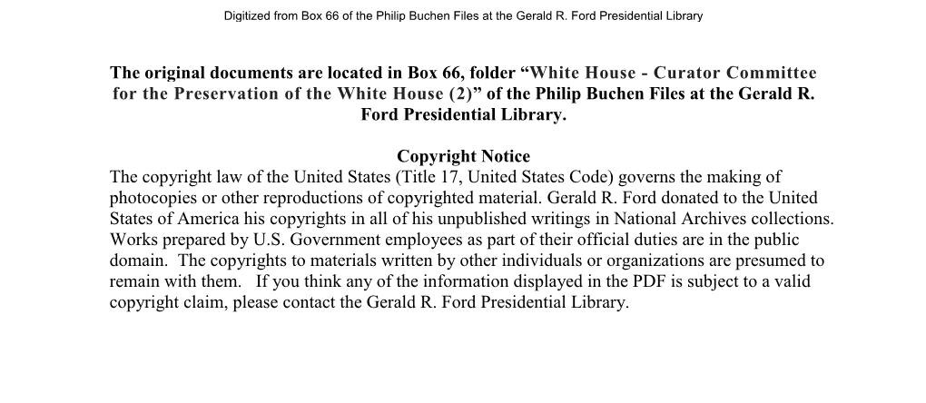 White House - Curator Committee for the Preservation of the White House (2)” of the Philip Buchen Files at the Gerald R
