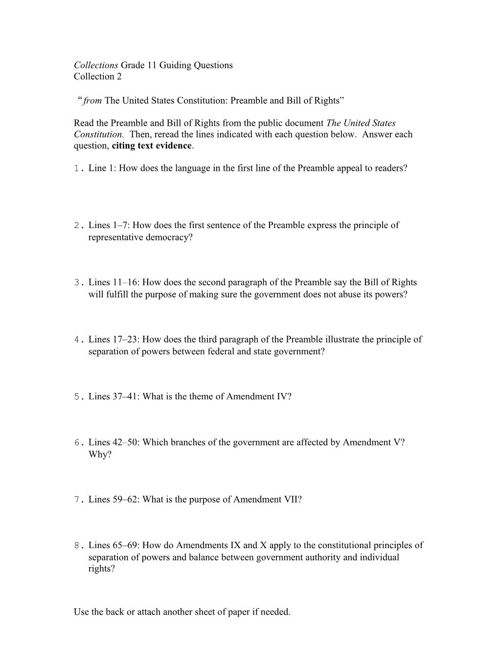 Collections Grade 11 Guiding Questions