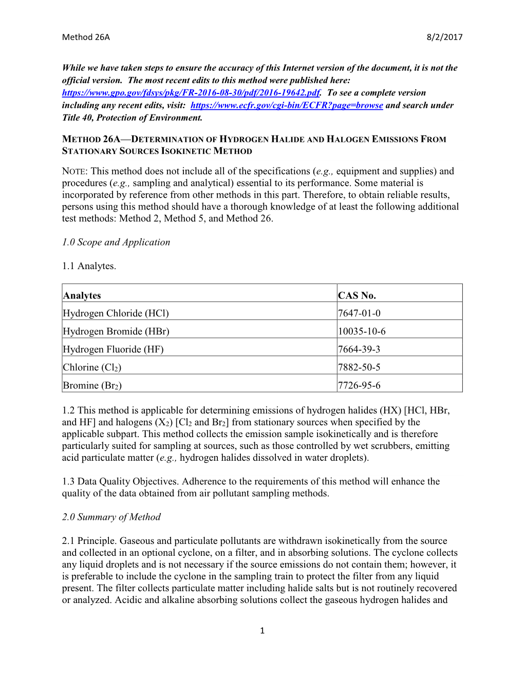 Method 26A – Determination of Hydrogen Halide and Halogen