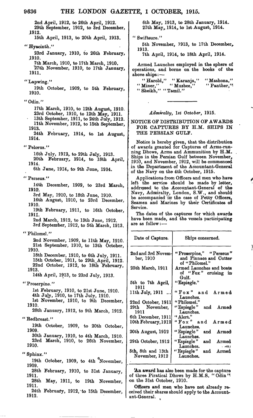 The London Gazette, 1 October, 1915