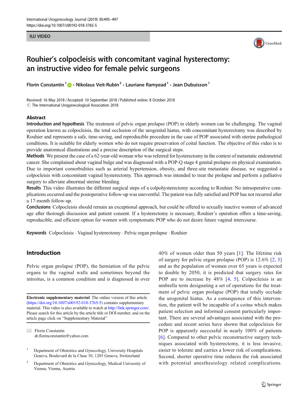 Rouhier's Colpocleisis with Concomitant Vaginal Hysterectomy