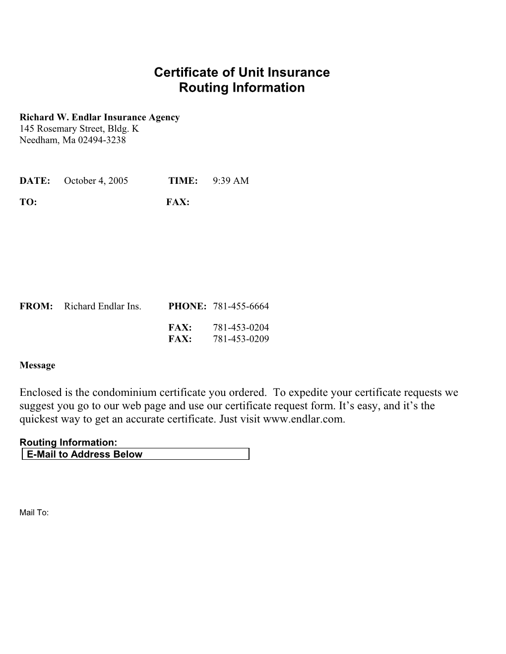 Certificate of Unit Insurance