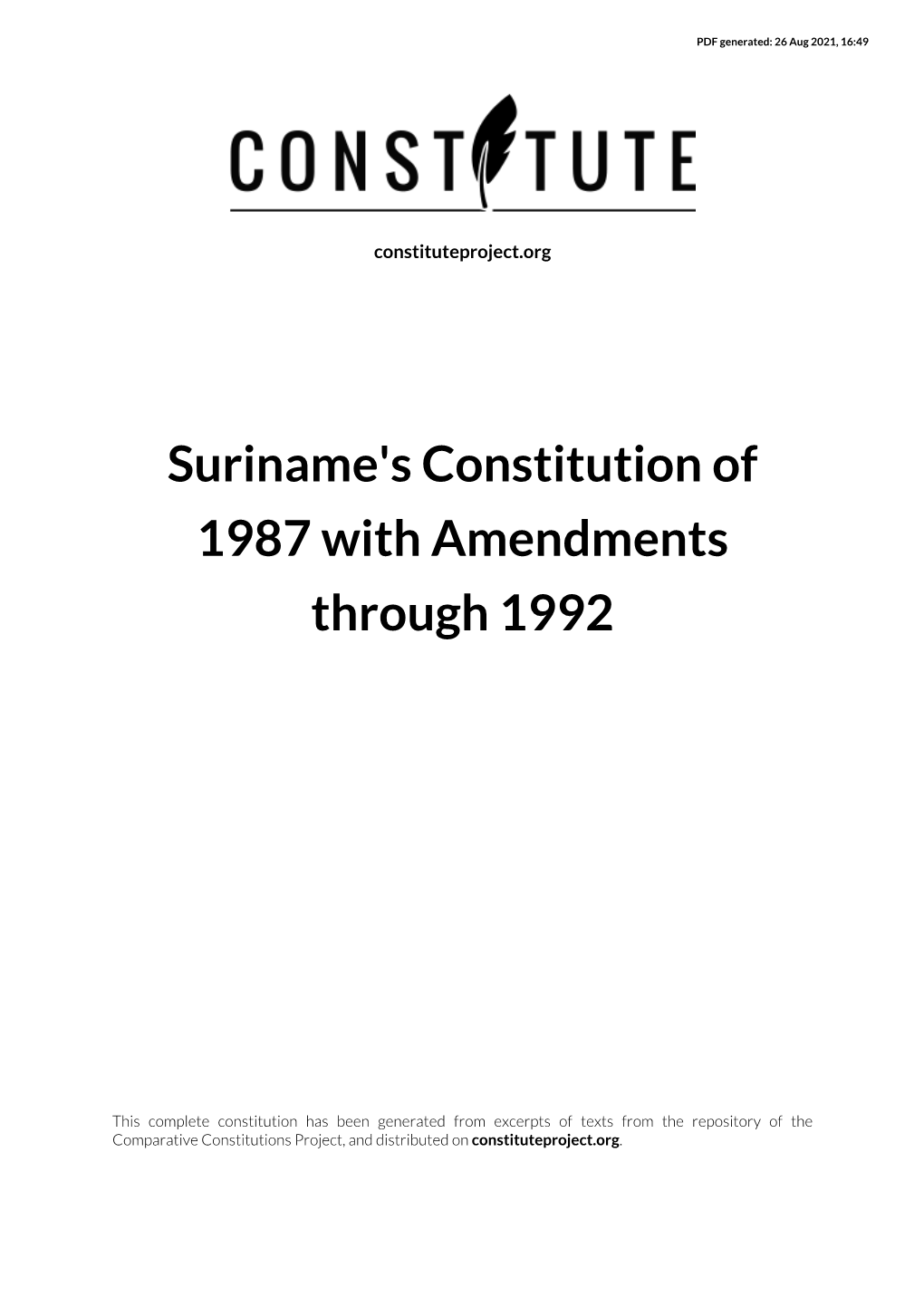 Suriname's Constitution of 1987 with Amendments Through 1992