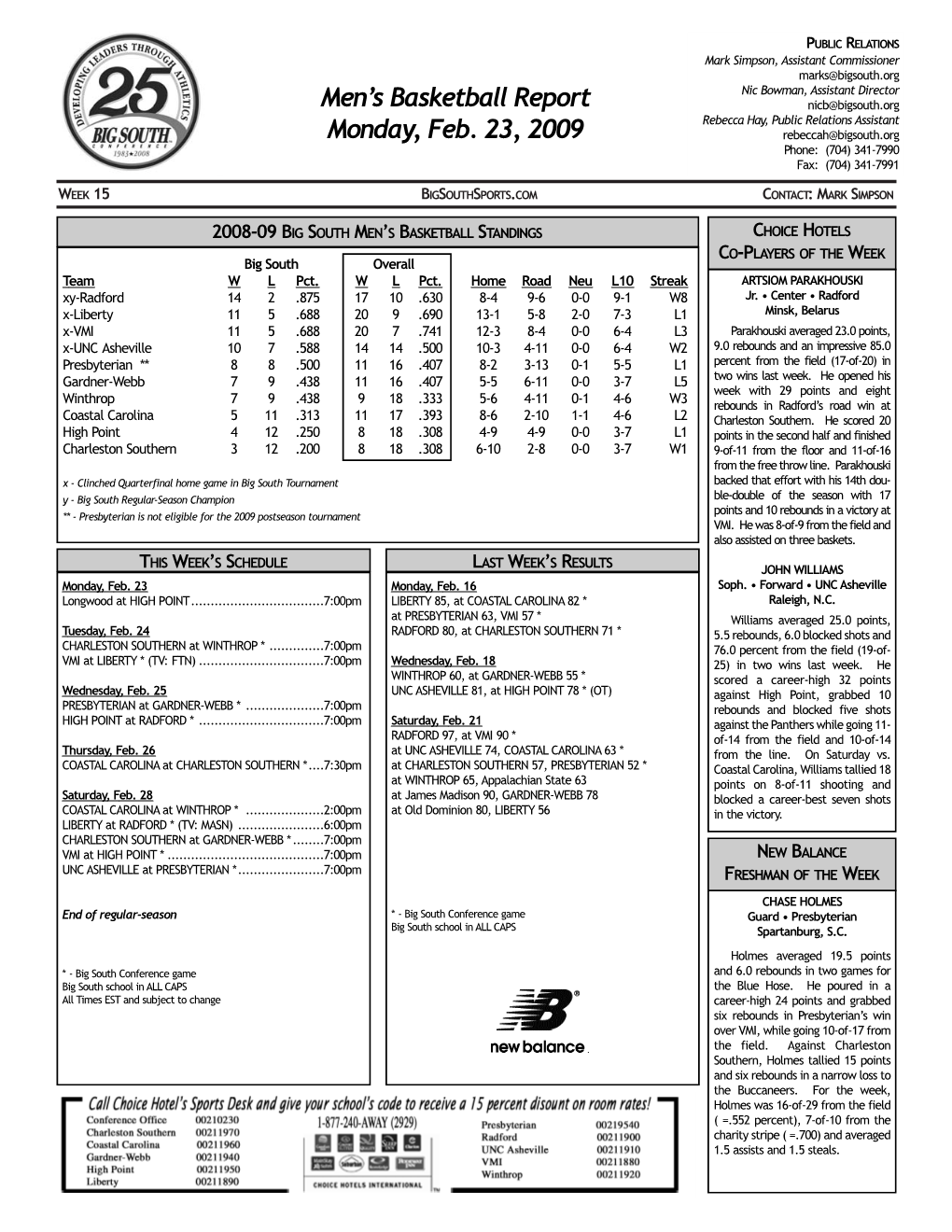 2008-09 Men's Basketball Report.Qxd