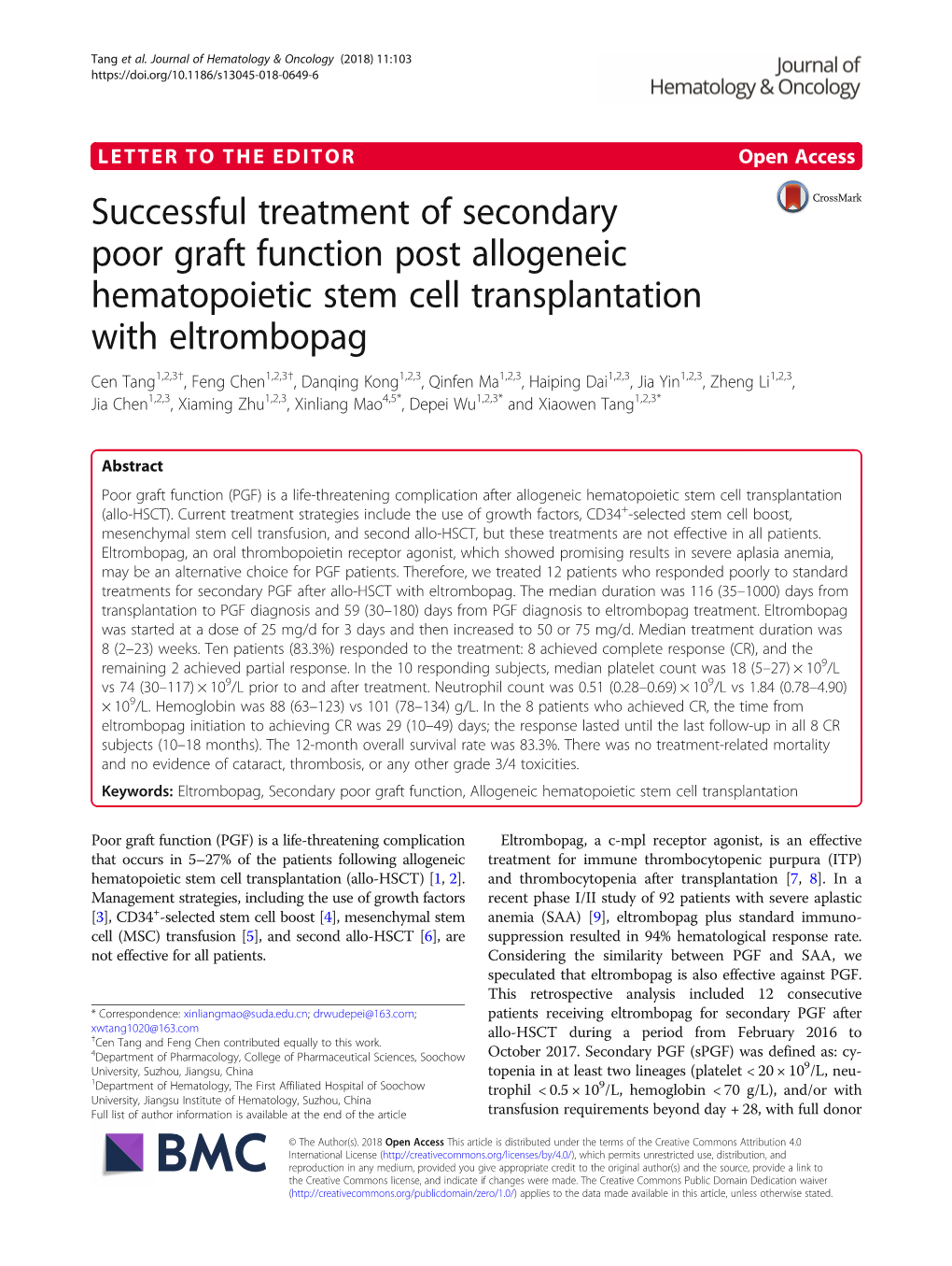 Successful Treatment of Secondary Poor Graft Function Post Allogeneic