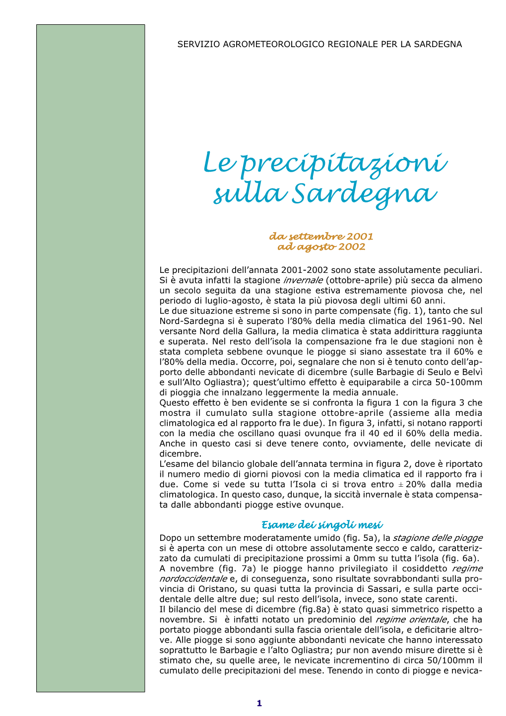 Le Precipitazioni Sulla Sardegna