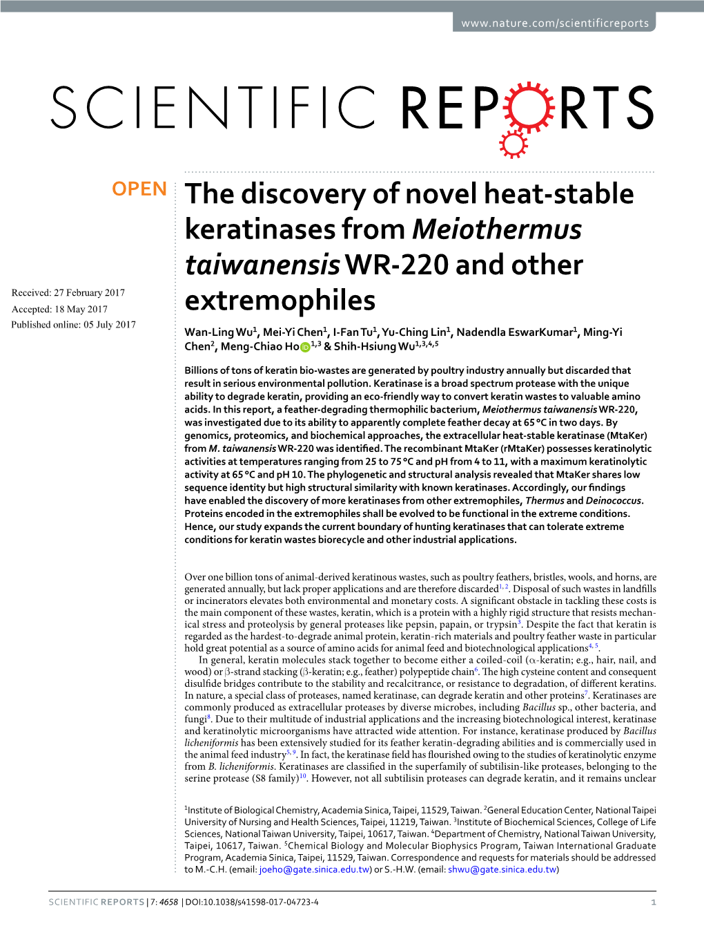 The Discovery of Novel Heat-Stable Keratinases from Meiothermus