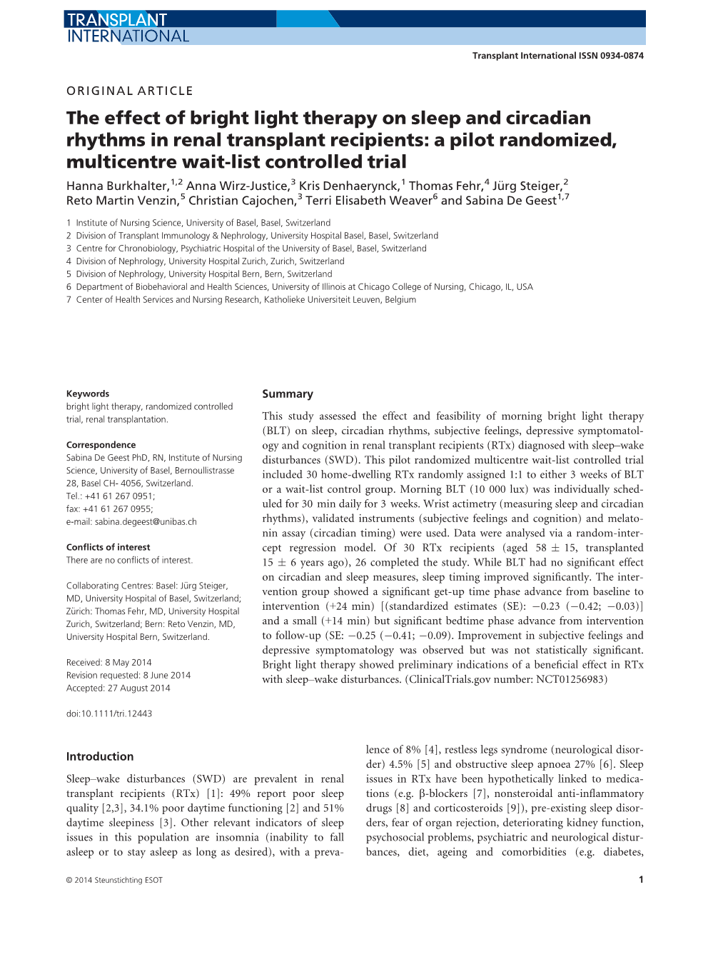 The Effect of Bright Light Therapy on Sleep and Circadian Rhythms In