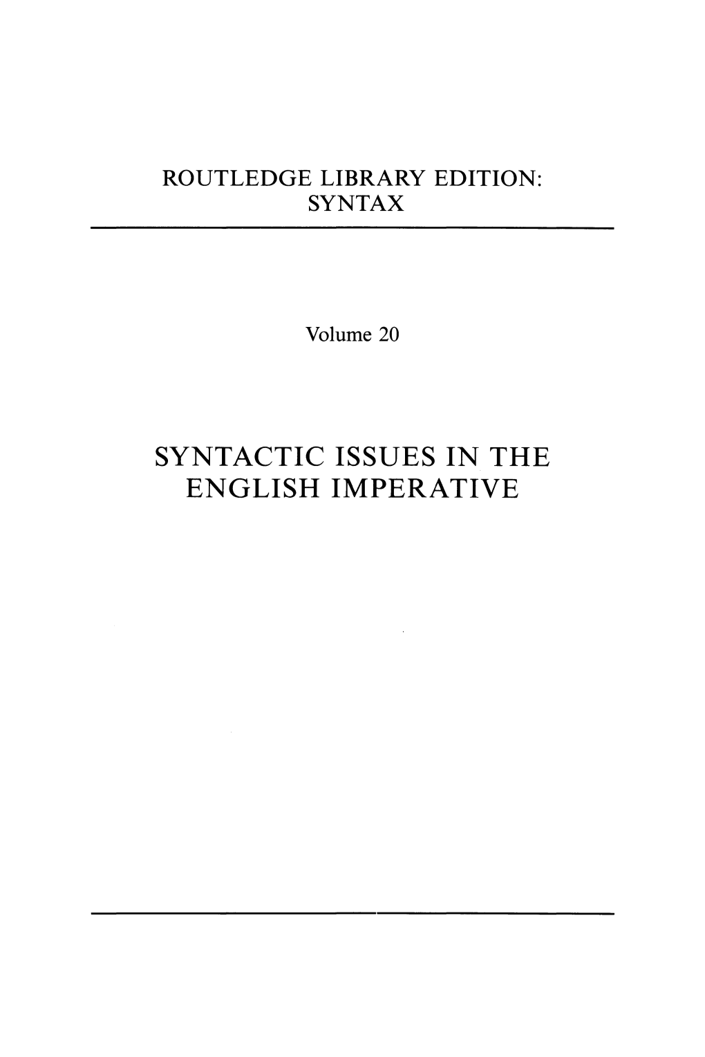 Syntactic Issues in the English Imperative