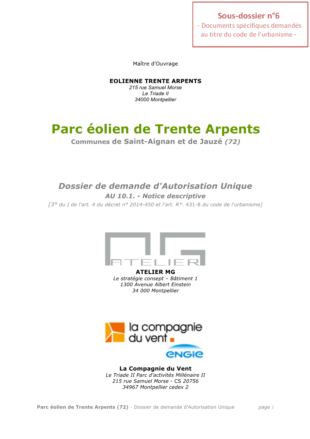 Parc Éolien De Trente Arpents Communes De Saint-Aignan Et De Jauzé (72)