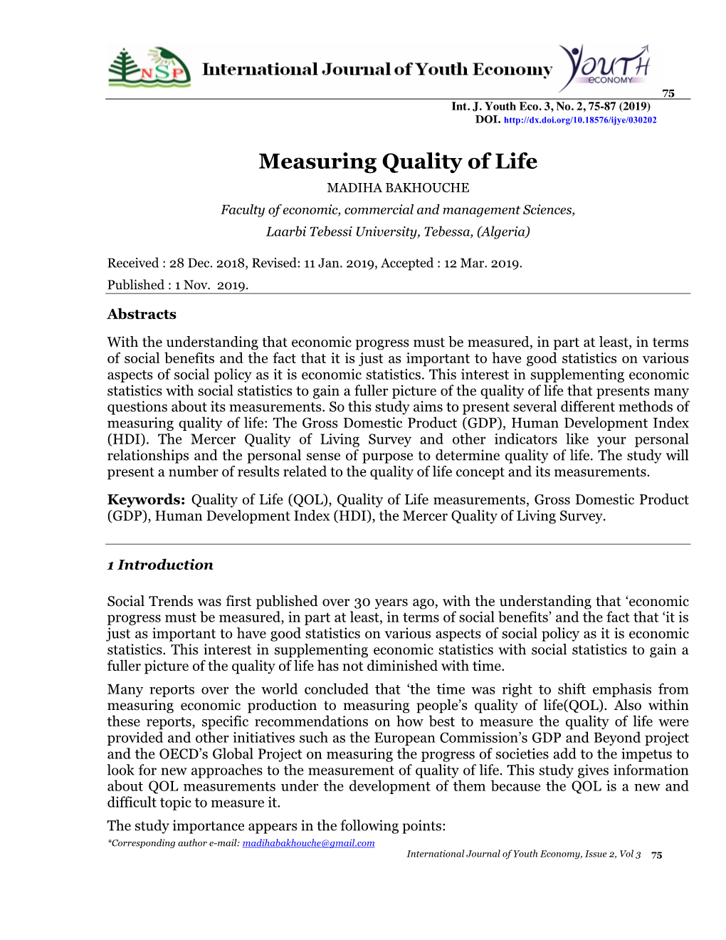Measuring Quality of Life -.:: Natural Sciences Publishing