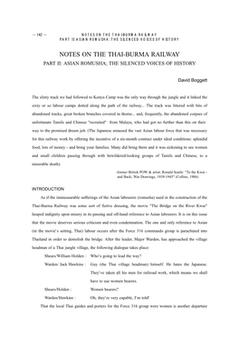 Notes on the Thai-Burma Railway Part Ii: Asian Romusha; the Silenced Voices of History
