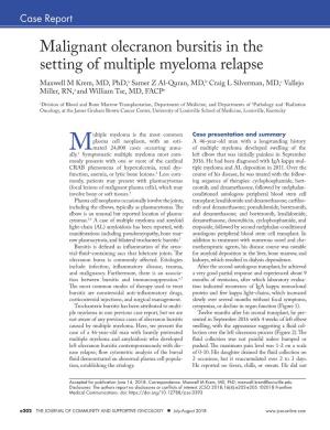 Malignant Olecranon Bursitis in the Setting of Multiple Myeloma Relapse