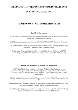 AIDA Hearing on AI and Competitiveness of 23 March 2021