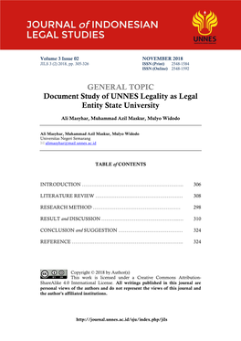 GENERAL TOPIC Document Study of UNNES Legality As Legal Entity State University