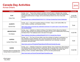 Canada Day Activities 2018 Across Ontario